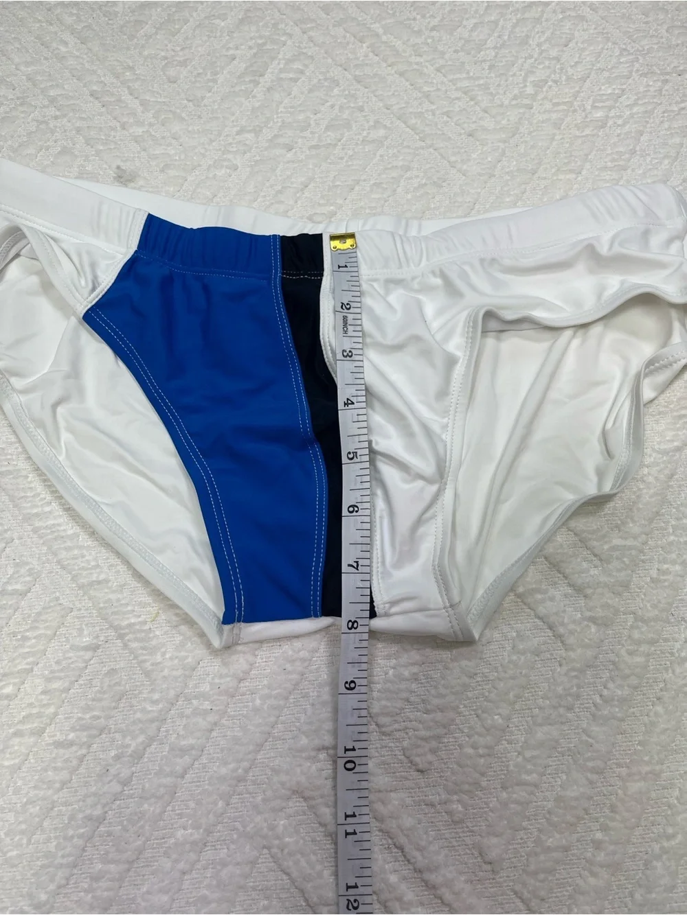 UXH Men's Colorblock Swim Briefs in White and Blue
